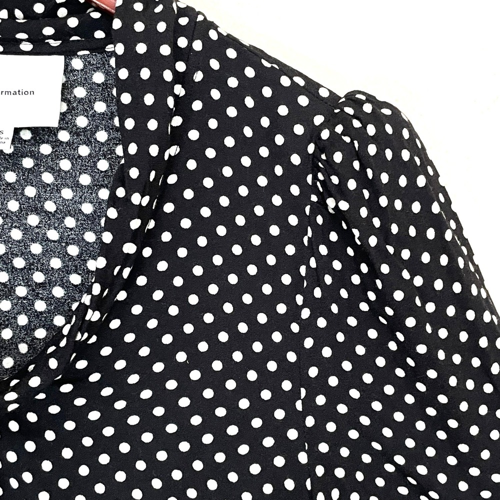 Reformation Anaya Caviar Dot Polka Tie Front Blouse Black White Puff Sleeve S